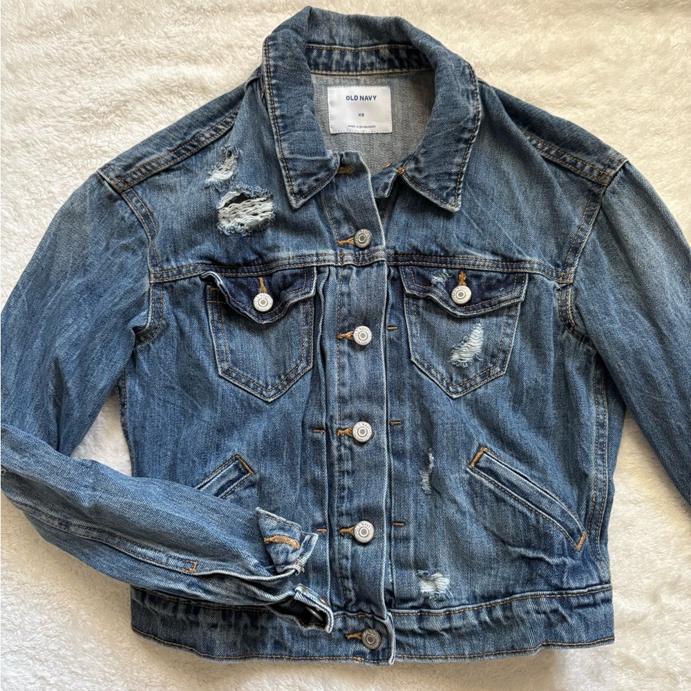 OLD NAVY Women's Distressed Blue Denim Jacket
